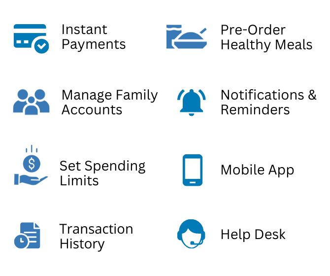 Features of the Cashless Campus app for parents